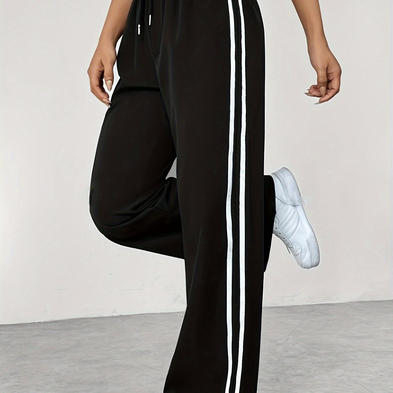 Women's Color-Matching Drawn White Stripe Paper Bag Waist Casual Pants