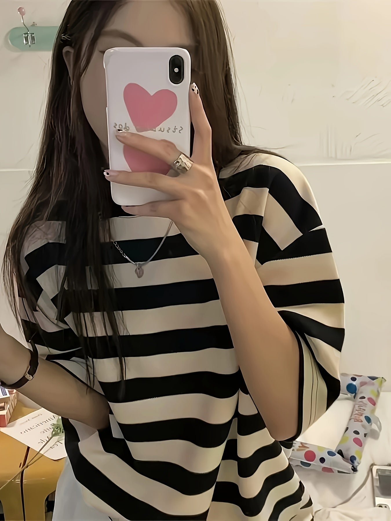 Women'S Classic Black & White Striped T-Shirt - Casual Summer Short Sleeve, Ultra-Loose Fit with Round Neckline, Machine Washable Polyester Blend, Allseason Top|Relaxed Fit Top|Stretchable Fabric