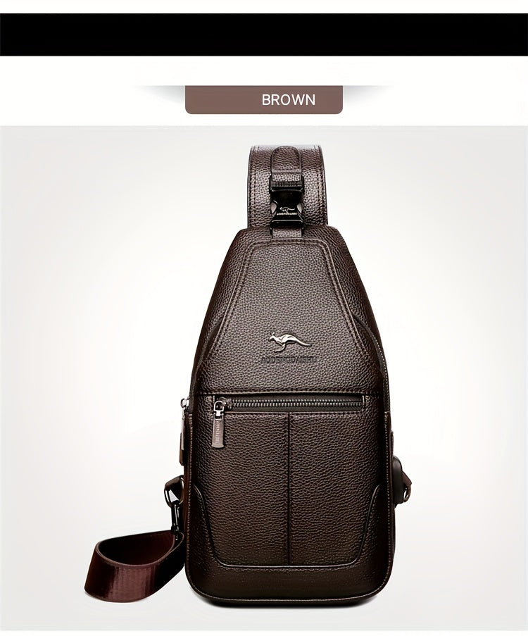 New Men'S Chest Bag 2024 Genuine Faux Leather Texture Crossbody Bag Casual Shoulder Bag Men'S Large Capacity Backpack Trendy