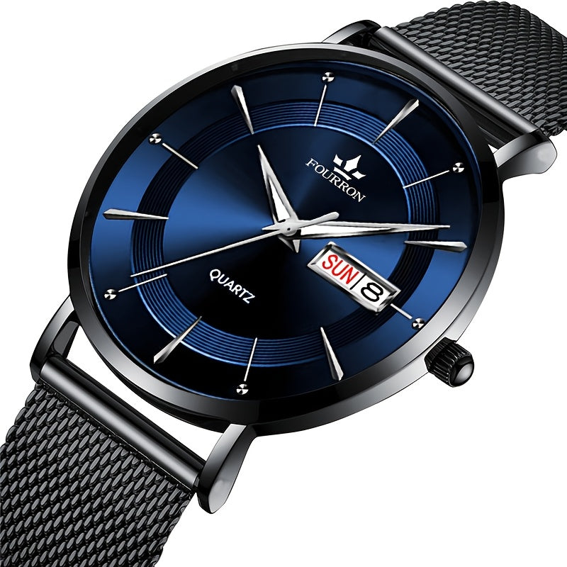 A New Stainless Steel Men's Quartz Watch With A Calendar And Luminous Function, A Fashionable Wristwatch, A Gift For Relatives And Friends' Birthdays Or Holidays, A Brand With An Electronic Movement, A Fully Automatic Busines