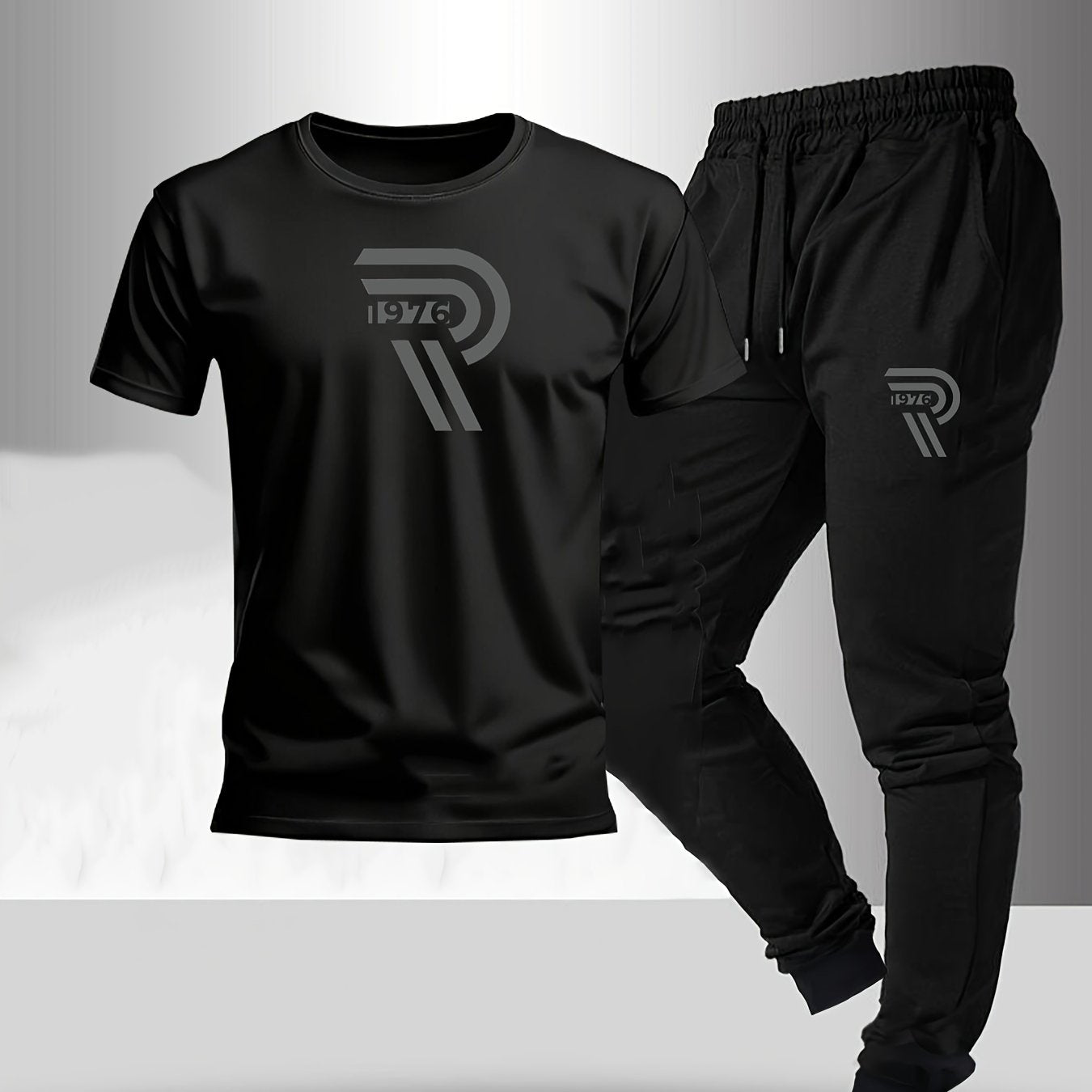 2pcs Set, Men'S Casual Loungewear, Gift, Fashion Print, Round Neck T-Shirt with Drawstring Pants, Outfit
