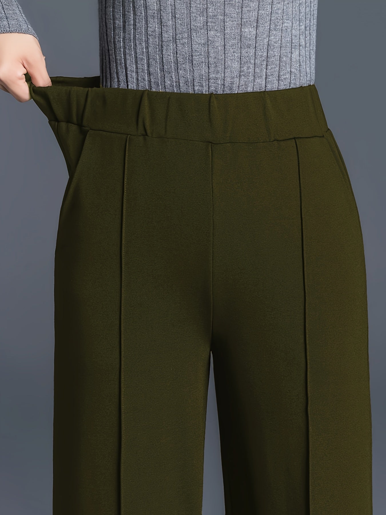Women'S Olive Green Straight Leg Pants - Stretchy High-Waist, Casual & Comfortable, Ideal for Daily Commute & Casual Attire, Casual Wear|Straight Leg Pants|Stretchy Fabric