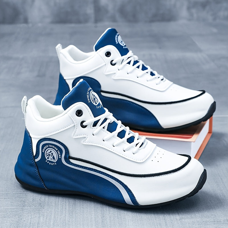 Men'S Fashion Classic Sneakers, Low Top Lace-up Athletic Shoes, Shock Absorbing Breathable Running Shoes, Durable Thick Sole Skateboard Shoes, Solid Color Graphic Design, Round Toe, Faux Upper/Sole, Fabric Inner, EVA Insole f