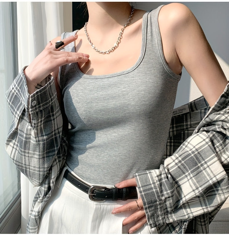 Solid Color Casual, U-neck, Wide Shoulder Vest, Women's Vest, Inner Wear, Versatile Outer Wear, Sleeveless Vest, Comfortable and Simple, Spring, Summer and Autumn Top, Can Be Worn in Winter, Christmas, Valentine's Day