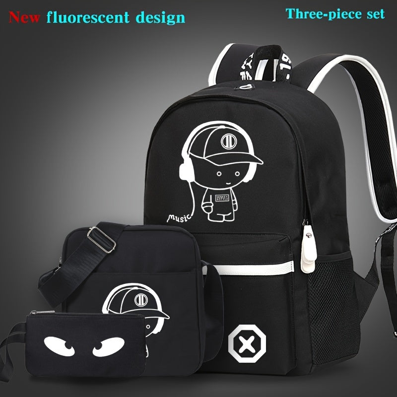 New casual Men's backpack set, large capacity to store 15.6-inch laptops, night fluorescent backpack, three piece travel dual-use backpack