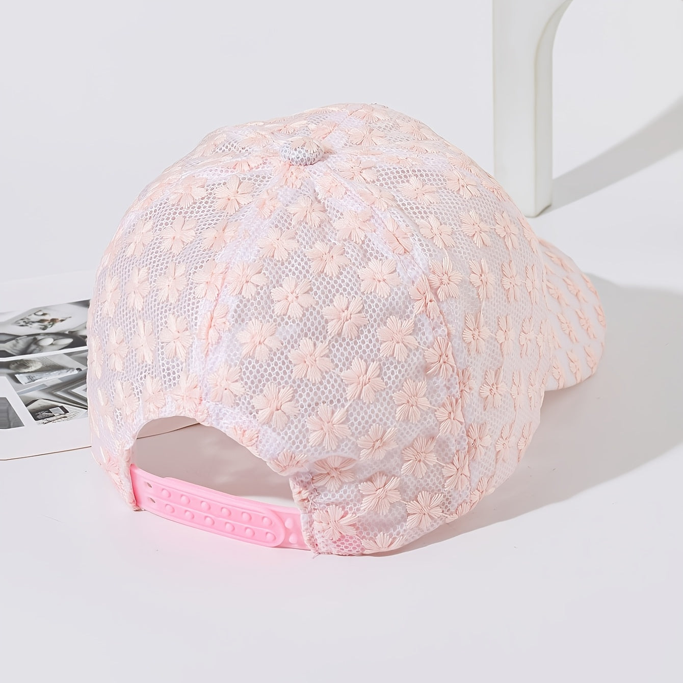 Women'S Summer White Lace Flower Baseball Cap - Breathable, Stretchy, Snap Closure, Stylish and Versatile, Hand Wash Only, Summer Cap|Stylish Headgear|Breathable Fabric