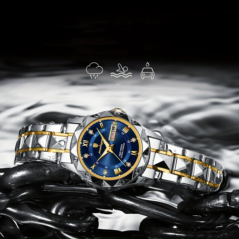 Stainless Steel Women's Luxury Quartz Watch with Date Display, Luminous Hands & High Quality IPX7 - Elegant Casual & Formal Wear, Perfect Gift for Birthdays, Valentine's Day