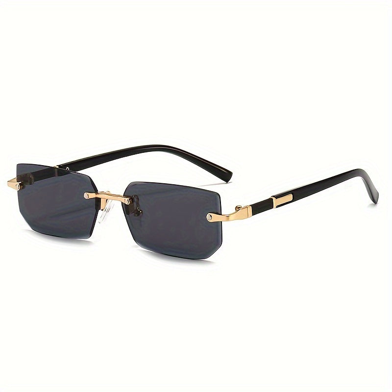 1 pair of Men's and Women's square frameless mirror glasses, classic retro metal frame decorative glasses with polycarbonate lenses, an ideal choice for fashionable dressing