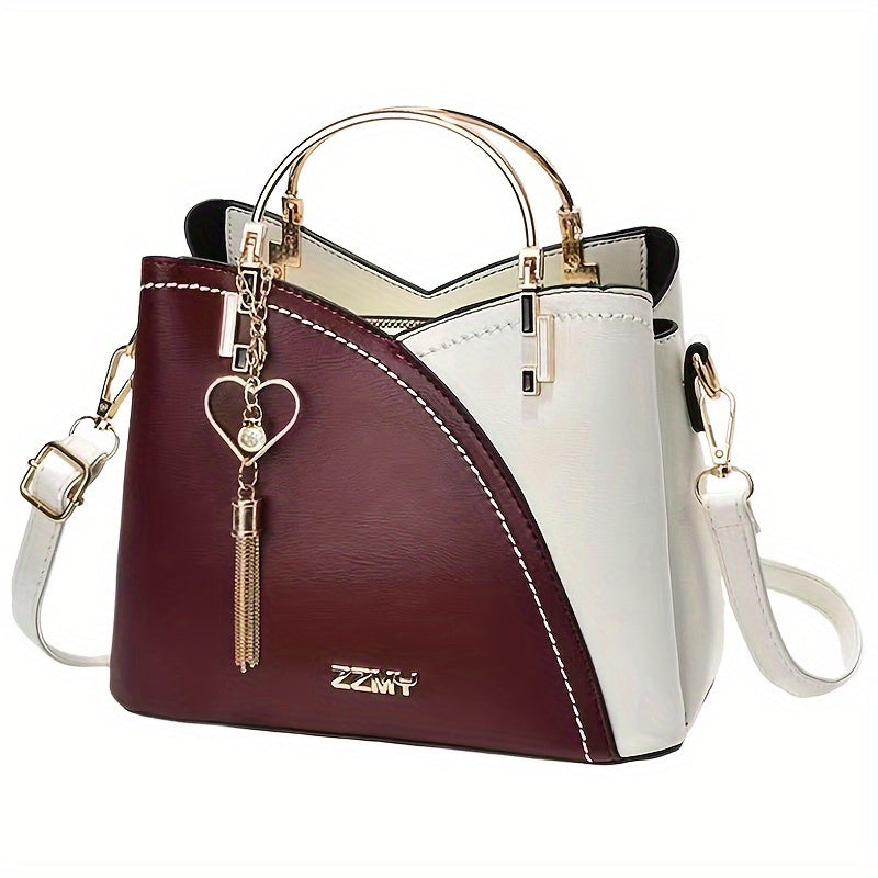 Elegant Light Blue & Pink Handbag with Golden-Tone Hardware, Heart Pendant Charm, And Detachable Shoulder Strap - Perfect Gift for Mom Or Family, Stylish Women'S Clutch Bag, Cute Purse