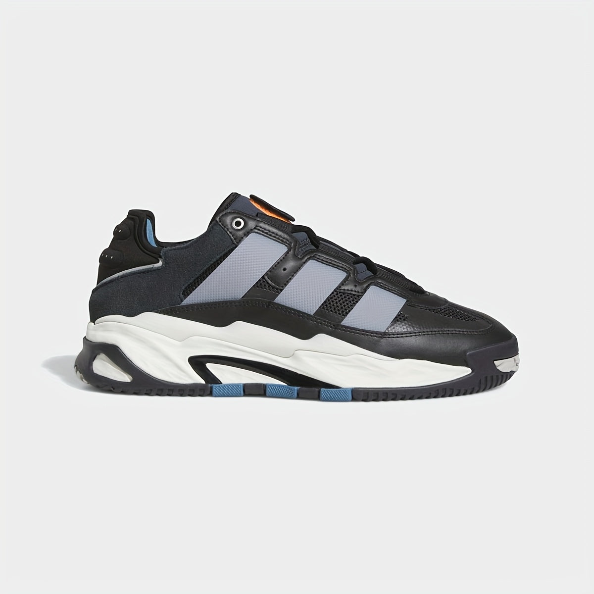 Adidas Niteball Low-Top Sneakers for Men & Women - Striped Casual Shoes with Genuine Leather Upper, Breathable Fabric Lining & Rubber Sole, Black/Blue/Orange Accents (FZ5742), Athletic Footwear, Modern Triptych Design, Durabl