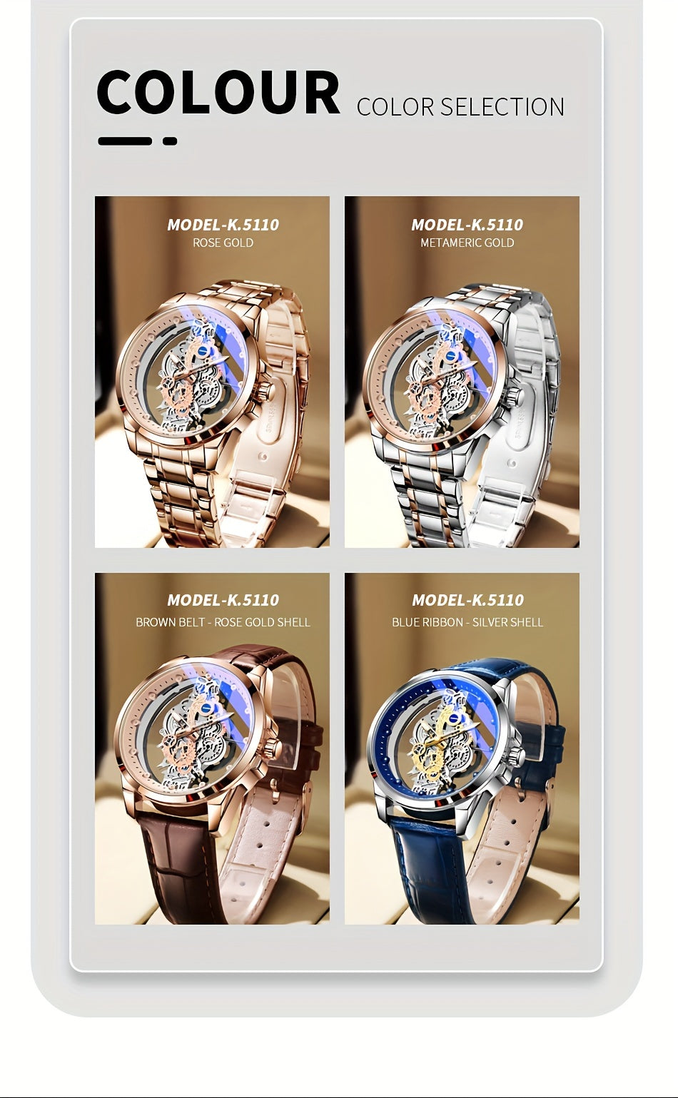 TPW Men's Rose Golden Skeleton Luminous Quartz Watch - Glamorous Luxury Wristwatch with Exposed Movement, Comfortable Metal Band, Father's Day Gift for Him, Luxury Men's Watch | Romantic Watch Design | Rose Golden Finish