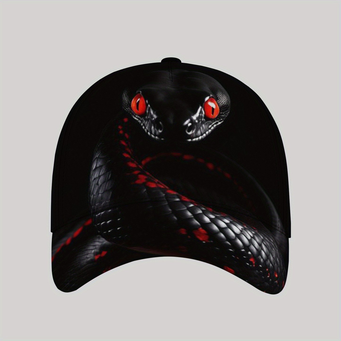 CUTEHSJ Men's Punk Rock Baseball Cap - Lightweight Adjustable Sun Hat with Red Snake Graphic, Black & Red Contrast Design for Beach, Fishing, Outdoor Activities & Vacation, Stylish Headgear