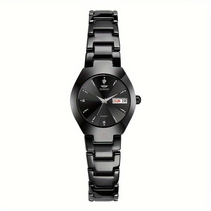 1 New Fashionable Quartz Ladies' Watch with Date Display - Black Dial, Luminous Hands & Markers, Stainless Steel Band, Casual Style, Travel & Business Use, Casual Style Watch | Minimalist Design | Quartz Movement