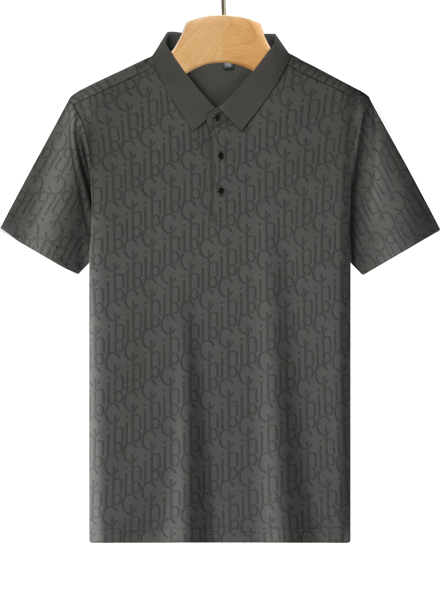 Men'S Casual Summer Short Sleeve T-Shirt with "Gil" Letter Print, Light Gray, Button-Up Collar, Medium Stretch Fabric, Regular Fit, Perfect for Weekend Outings, Relaxed Outing Shirt | Letter Print Tee | Medium Stretch Fabric
