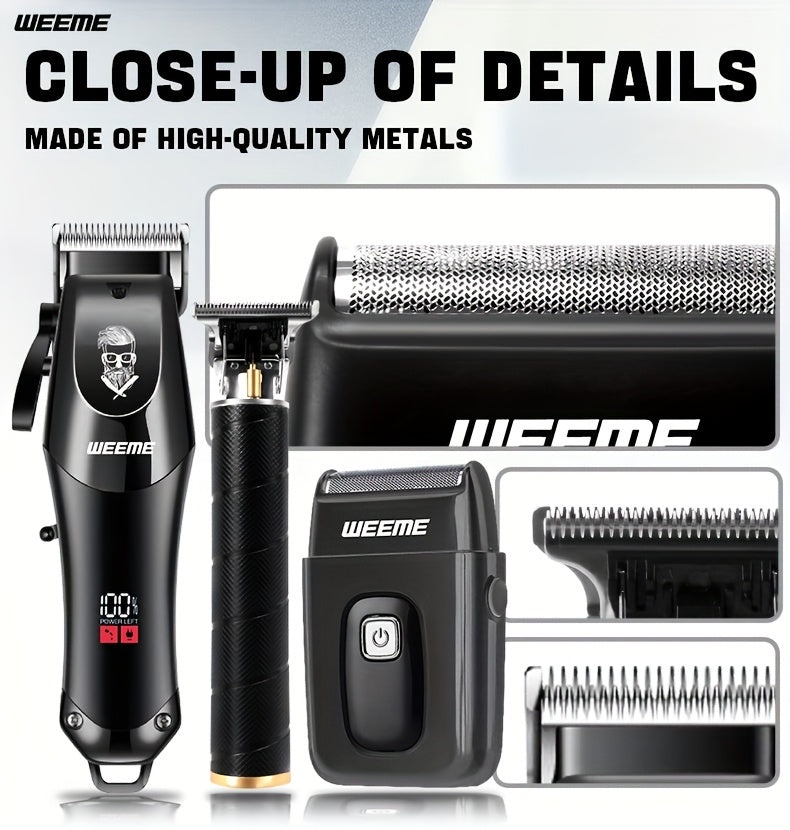 WEEME Men'S Electric Haircut Kit 1pc Men'S Hair Clipper + 1pc T-Blade Trimmer Sharp Precision Haircutting, LED Digital Display, Cordless Portable Use, Suitable for Haircutting, Beard Trimming, Sculpting Styling, Home Travel