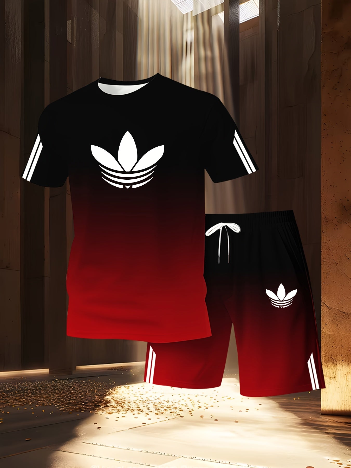 ADIDA Letter Set Short Sleeve + Shorts Two-Piece Men's Fashion Casual Round Neck T-Shirt Outfit, European Style Trendy Short Sleeve Set