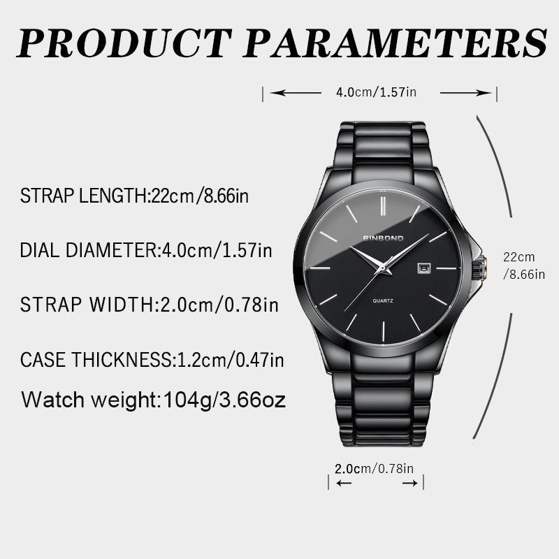 BINBOND Men'S Waterproof Quartz Watch - Casual Business Style, Luminous, Date Display, Stainless Steel Band, Round Alloy Case, Battery-Powered with Electronic Movement, Ideal for Daily Wear, Business Accessory|Minimalist Watc