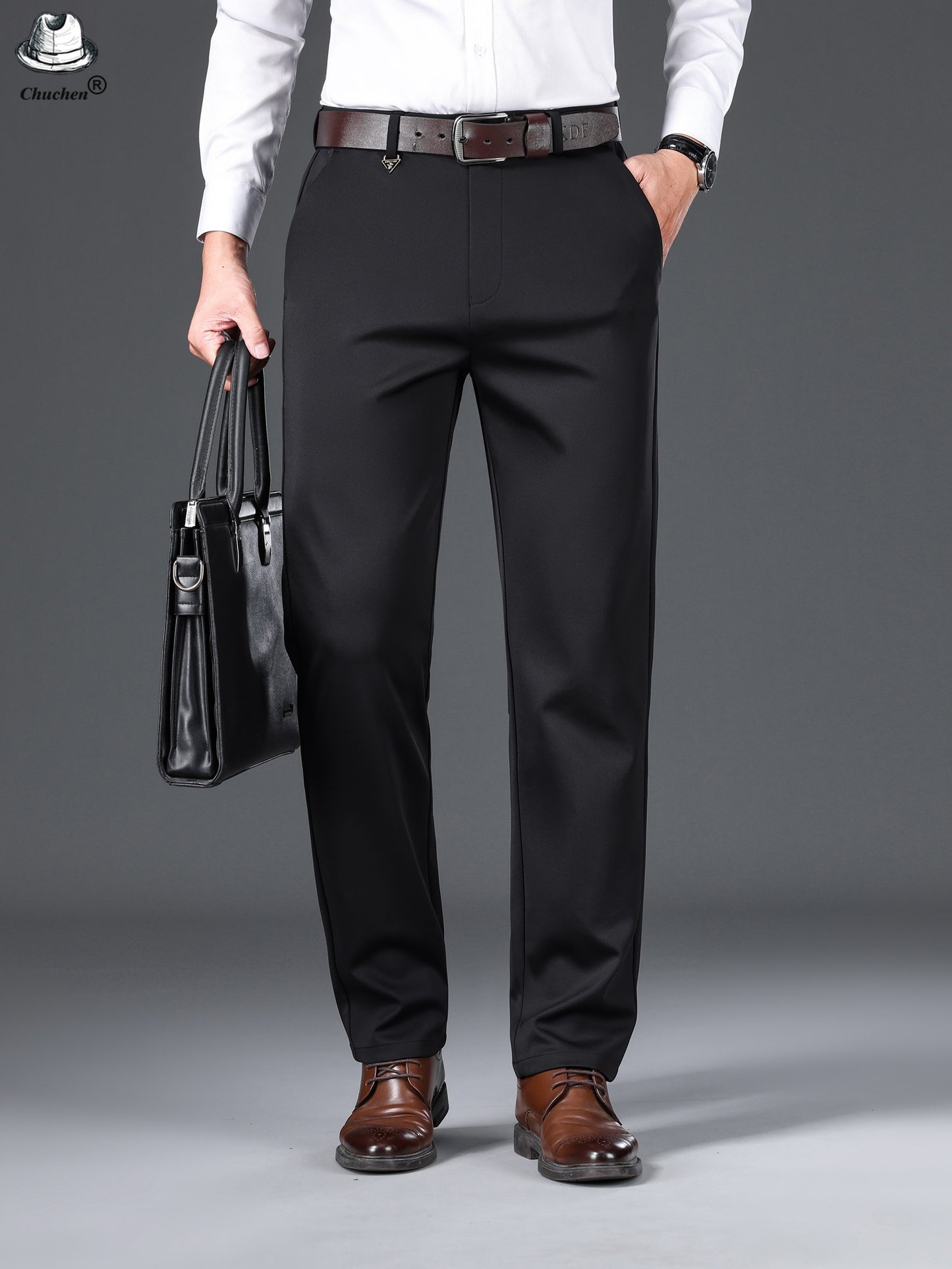 Men's Classic Black Business Dress Pants - Stretch Nylon Blend, Machine Washable, Regular Fit for Office & Formal Wear, Professional Clothing | Regular Fit Suit | Nontransparent Material, Pant Suits