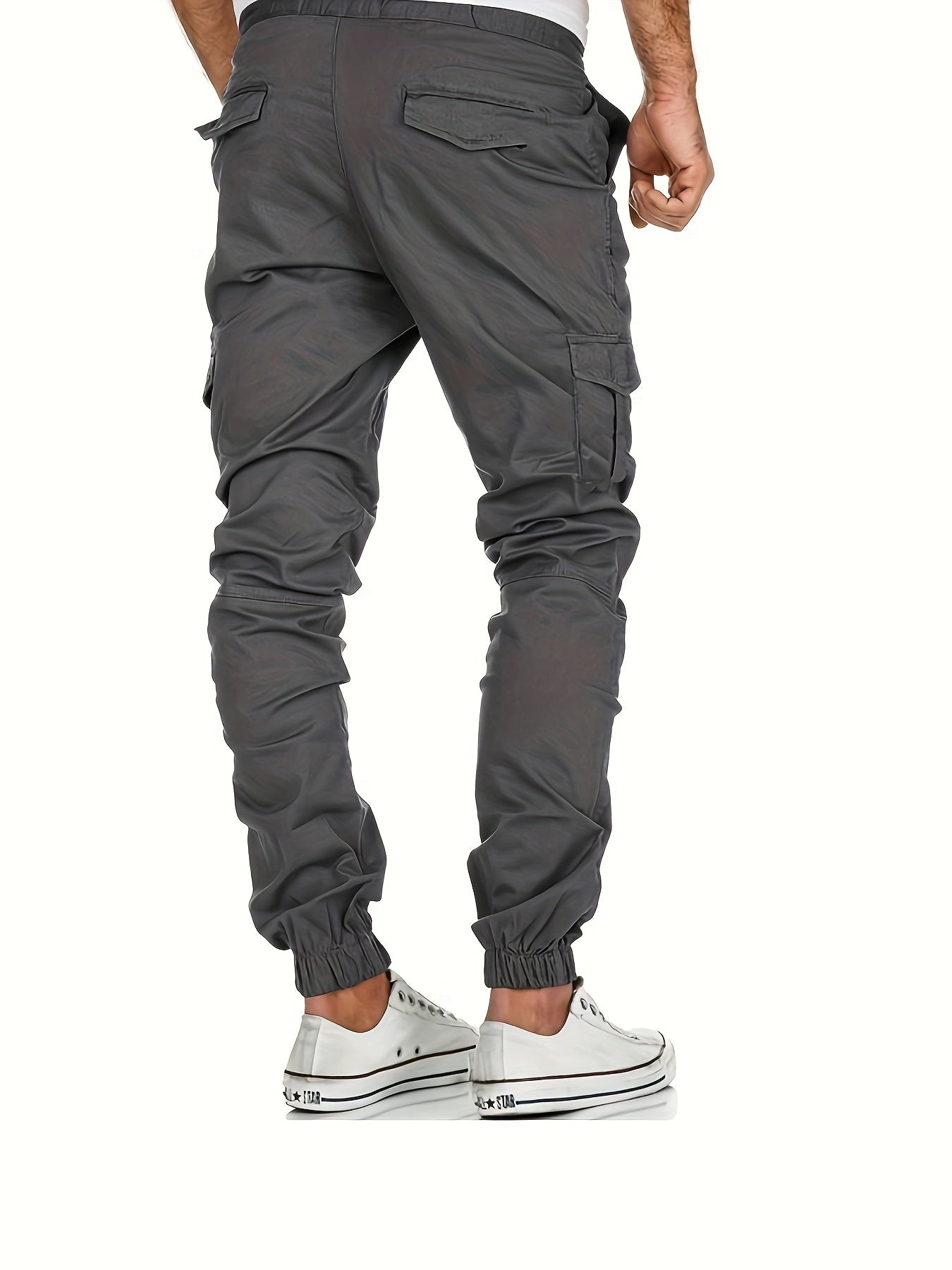 Men's Trendy Solid Footed Cargo Pants With Side Pocket, Comfy Casual Regular Fit Trousers For Men's Outdoor Activities