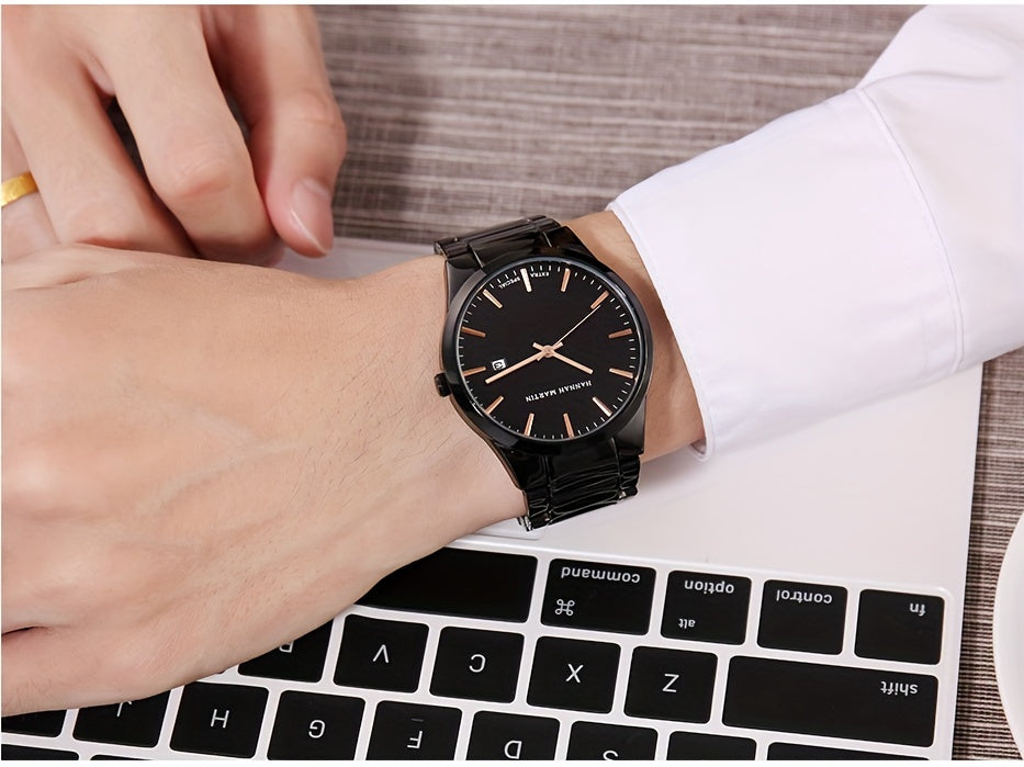 Fashion Casual Watch, Classic Simple Black Calendar Quartz Movement Stainless Steel Strap, Suitable For Daily Outdoor Leisure Business Men's Watch