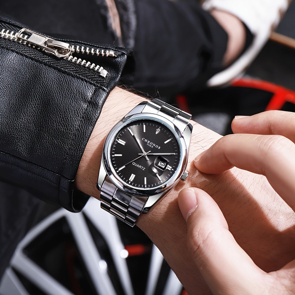 CHRONOS Men's Classic Popular Watch With Stainless Steel Strap, Business Calendar Luminous Watch