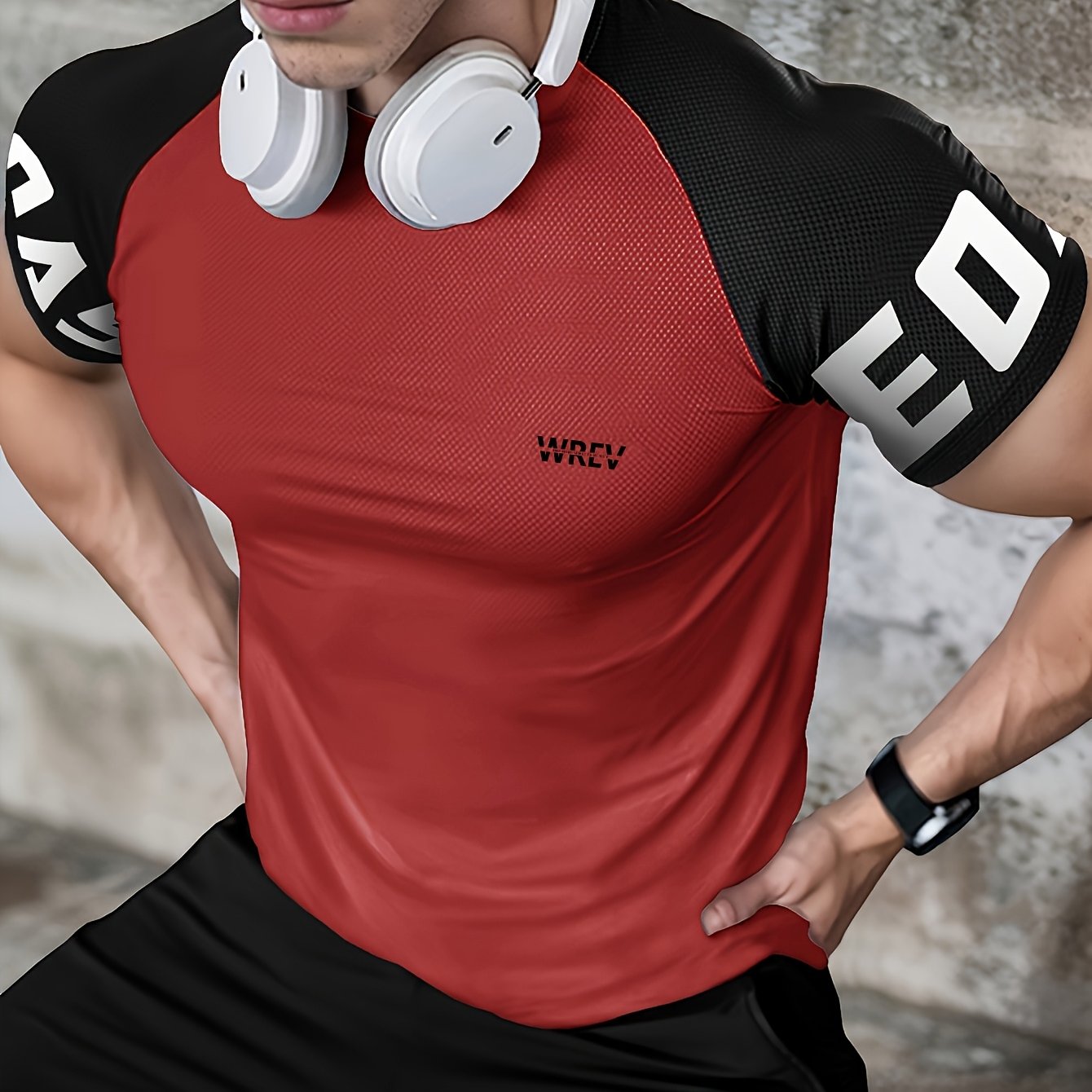 Men's Quick-Dry Breathable Mesh Sports T-Shirt - Summer Gym Workout Top with Contrast Black & White Sleeves & for Man Letter Print, Slim Fit for Running Training Casual Wear, Breathable Running Gear | Sporty Casual Tee | Mesh