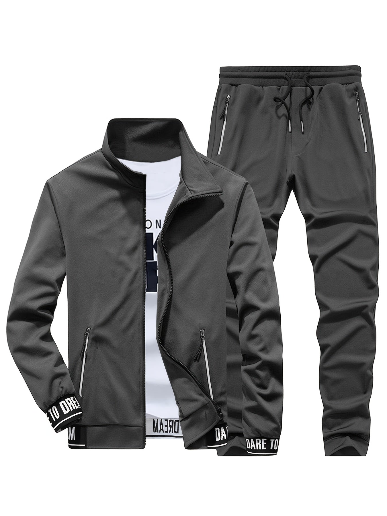 Spring and Autumn Men's Stand Collar Sports Casual Pants Suit