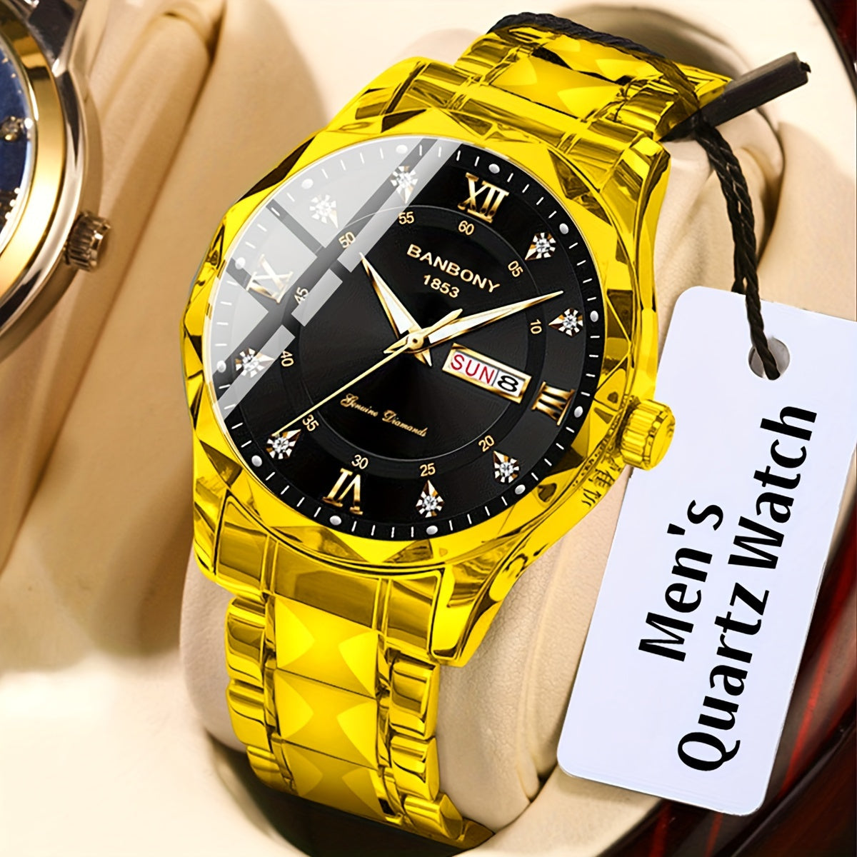1pc Stainless Steel Strap Men'S Roman Numerals Dial Rhinestones Multifunctional Watch, Ideal for Birthday, Holiday Gifts Valentine'S Day