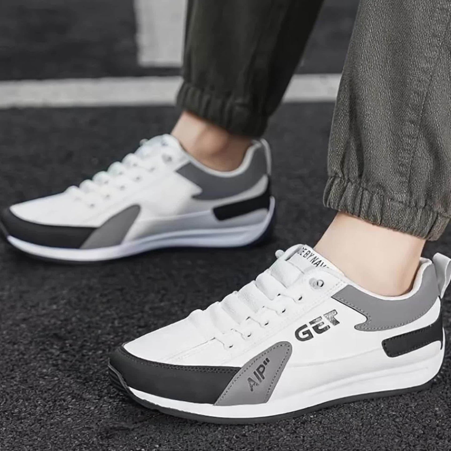 Men's White/Grey/Black Casual Sneakers - Low-Top Lace-Up Shoes with Cushioned Rubber Sole, PU Upper & Fabric Lining - Lightweight Everyday Walking Shoes for Gym, Office, Travel - Minimalist Athletic Footwear, Shoes Sneakers,