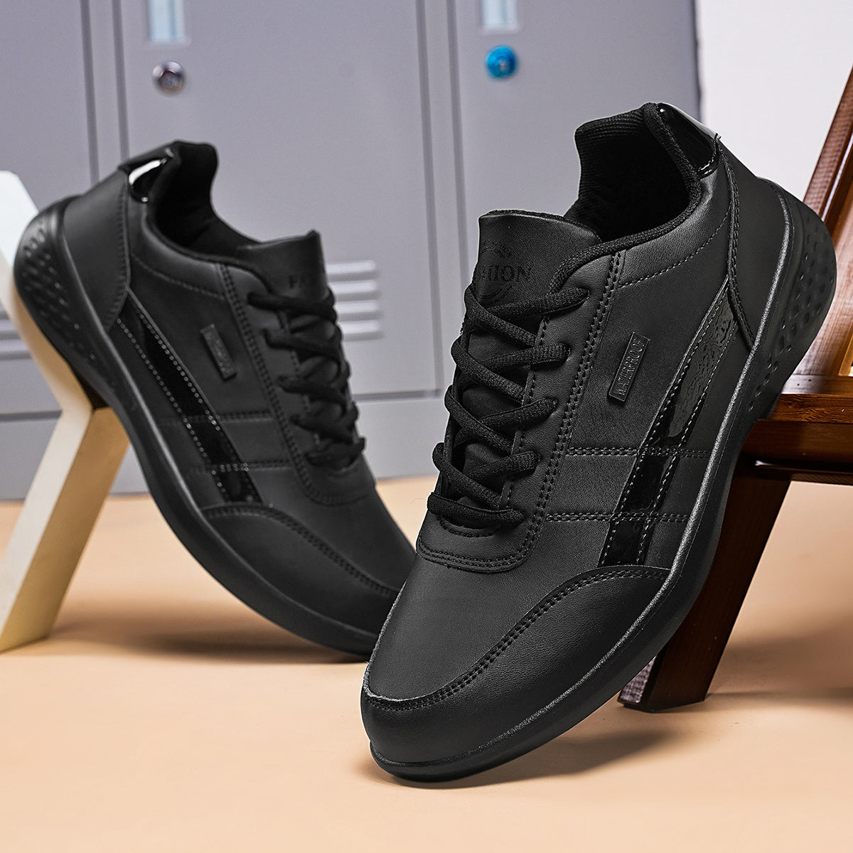 Men's Stylish Black Casual Sneakers - Breathable PU Upper, Non-Slip MD Sole, Lace-Up Design for Everyday & Leisure Wear, Sports Sneakers | Lowtop Sneakers | Comfort Fit Shoes