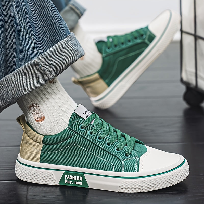 Men'S Breathable Fabric Casual Canvas Shoes, Low-Top Lace-Up Outdoor Sneakers, Trendy Skate Shoes.