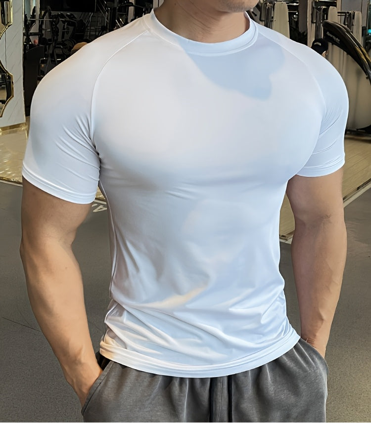 Men'S Slim-Fit Quick-Dry Athletic T-Shirt - Breathable, Stretchy, Solid Color Crew Neck Tee for Gym, Casual Summer Wear, Gym Apparel | Trendy Men'S Tee | Quickdry Materia