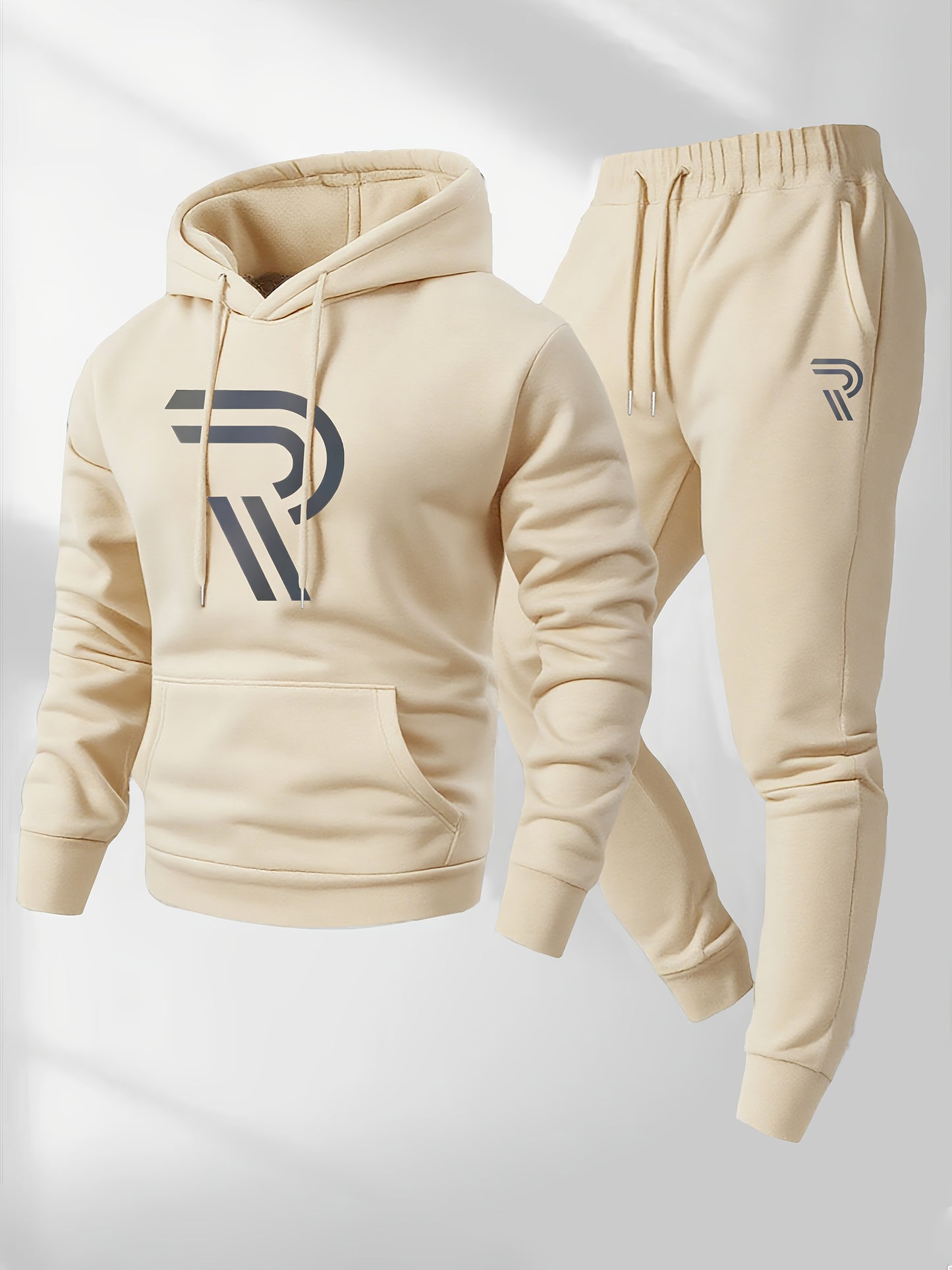 Men'S Sporty Two-Piece Hoodie and Pants Set - Gray with Black Logo, Non-Stretch Fabric, Regular Fit, Pockets, Ideal for Fall/Winter, Casual Wear|Hooded Sweatshirt|Pocketed Pants, Sweater Hoodie