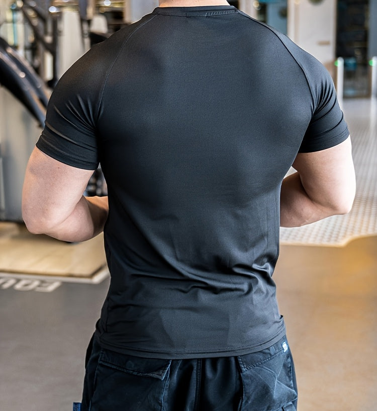 Men'S Slim-Fit Quick-Dry Athletic T-Shirt - Breathable, Stretchy, Solid Color Crew Neck Tee for Gym, Casual Summer Wear, Gym Apparel | Trendy Men'S Tee | Quickdry Materia