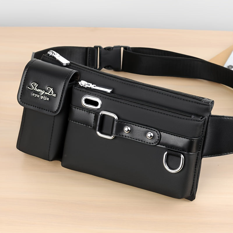 Men‘S Casual Oxford Chest Bag – Multi-Function Phone Bag with Zip Closure, Daily Commute Hollow Design Shoulder Bag with Adjustable 100Cm Strap (No Print)