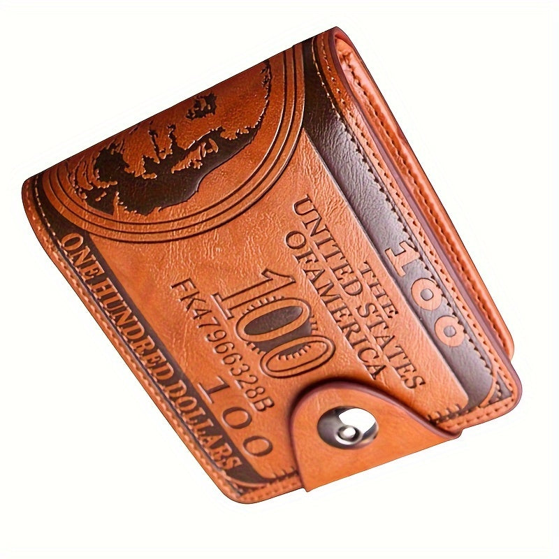 Men's Dollar Bill Print PU Leather Wallet, Street Style Fashion Accessory with Snap Closure