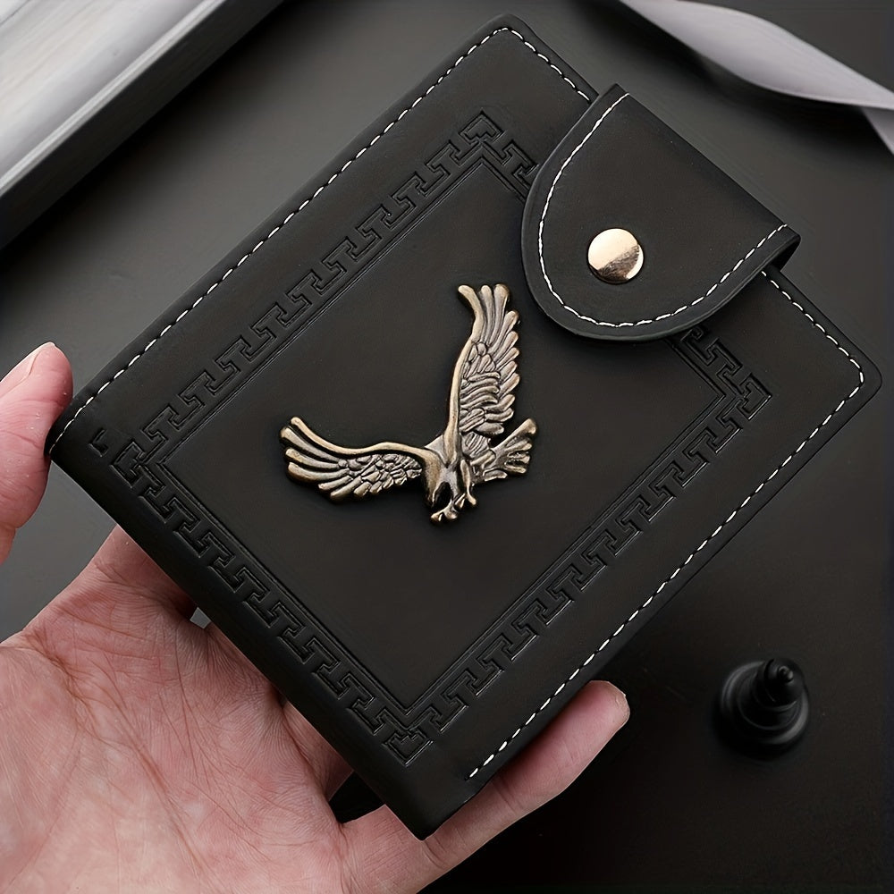 Fashion Eagle Wallet For Men, Zipper Snap Coin Credit Card Bag, Frosted PU Leather Clip For Men