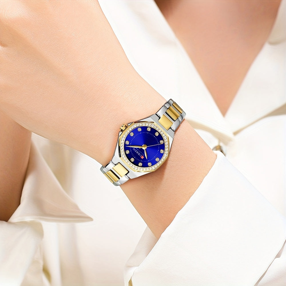 CURREN Women's Elegant Fashion Luxury Rhinestone-Adorned Small Dial Watch - Stainless Steel Band, Zinc Alloy Case,, Analog Display - Ideal for Business & Social Events, Perfect Gift, CURREN