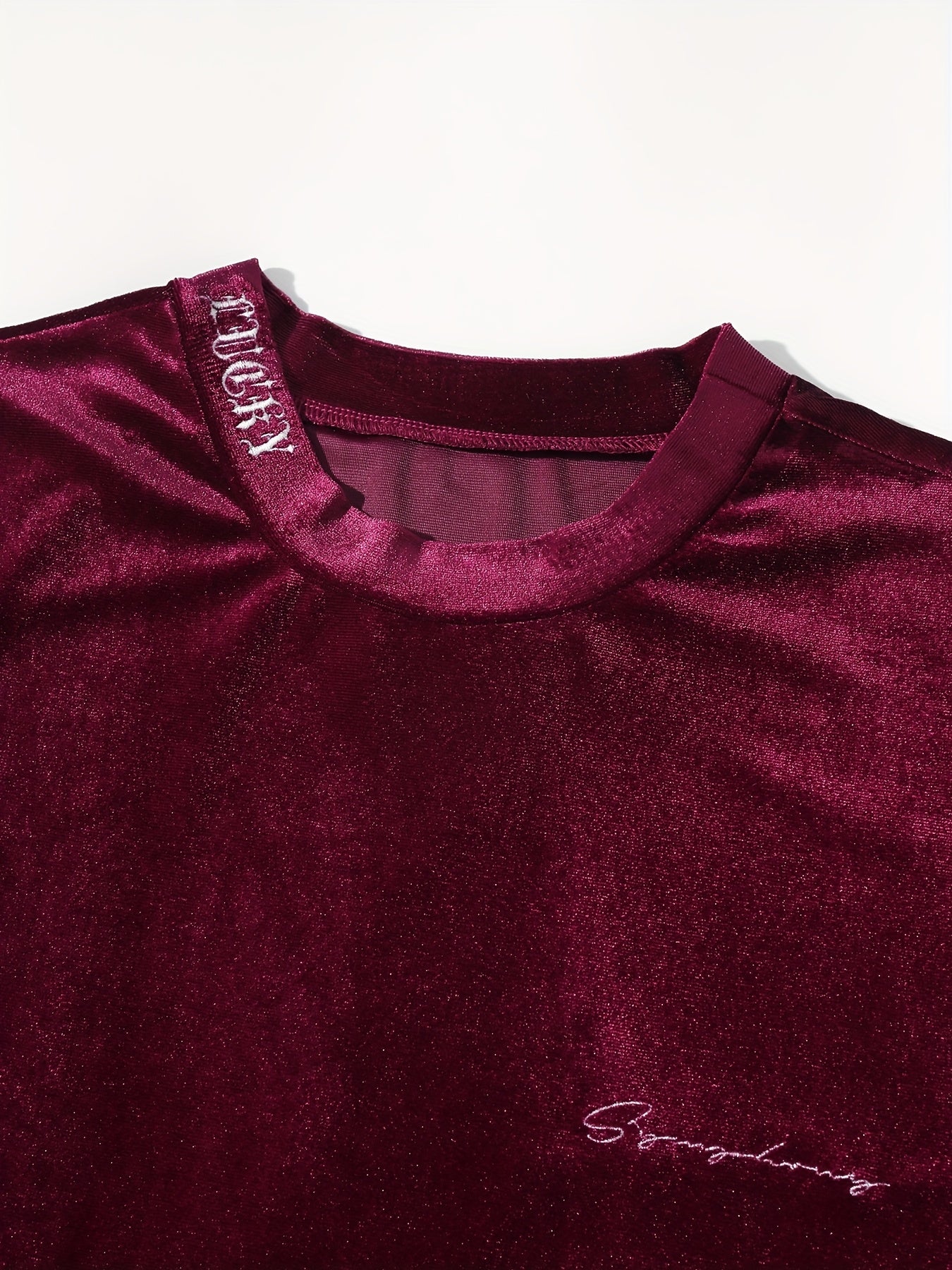 Men'S Fashion Velvet Knit Pullover Set, Contrast Letter Embroidery Top and Solid Color Drawstring Shorts, Simple Casual Outing Commuting Vacation Light Luxury Set, Regular Fit Elastic Knit Two-Piece Set, High-end Sheen Light