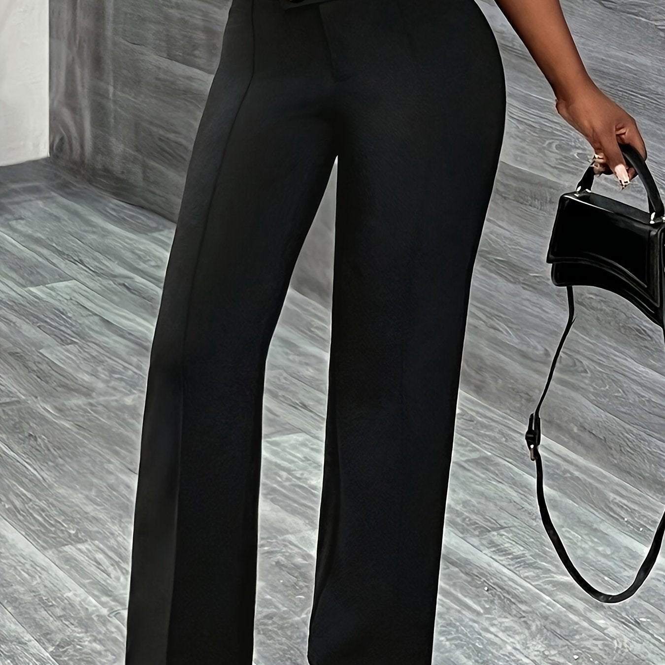 Solid Color Straight Leg Pants, Elegant High Waist Button Front Pants For Work & Office, Women's Clothing