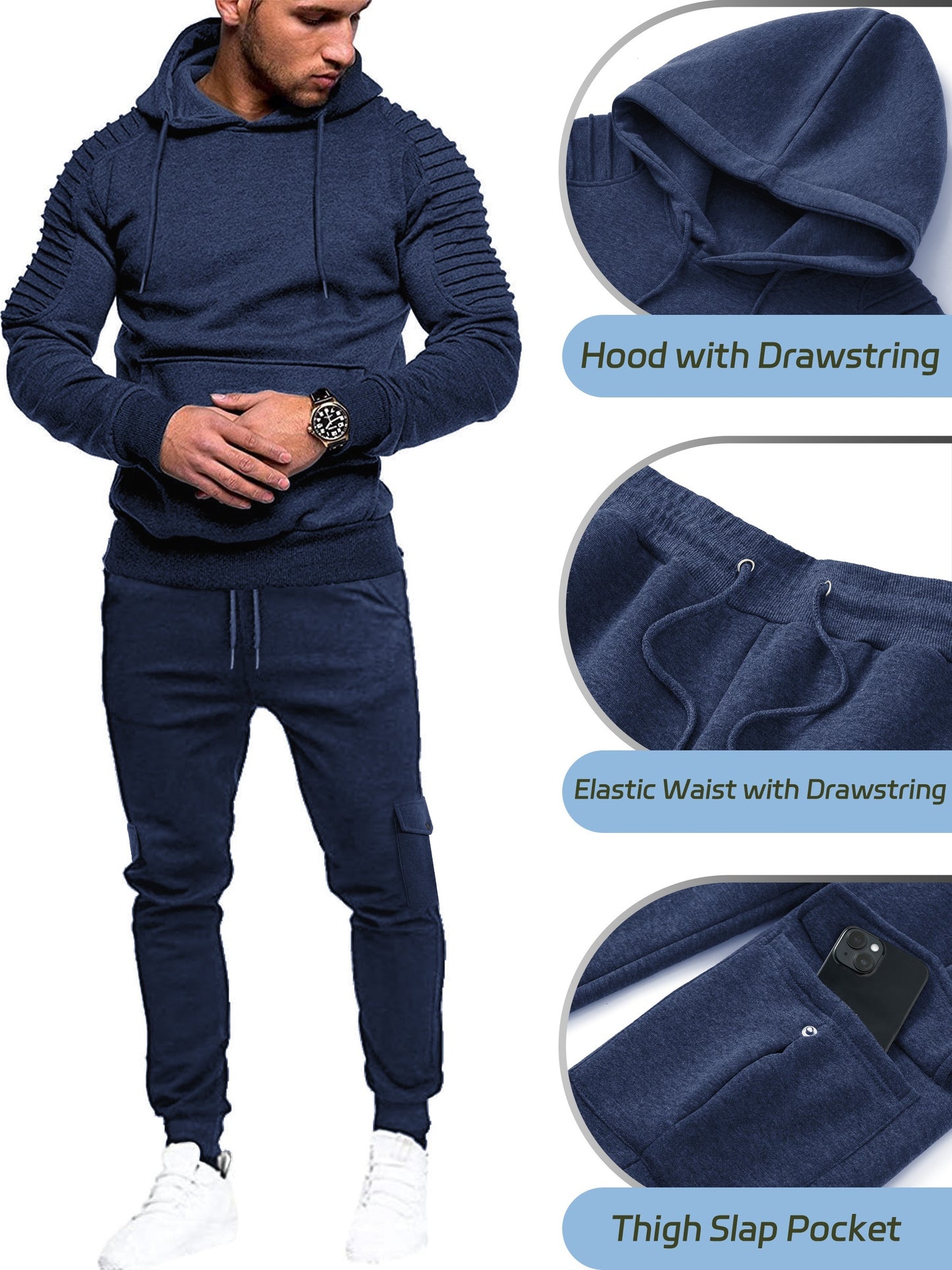Men's Tracksuit 2 Piece Pullover Hoodie Sweatsuit Sets Casual Jogging Athletic Suits With Drawstring