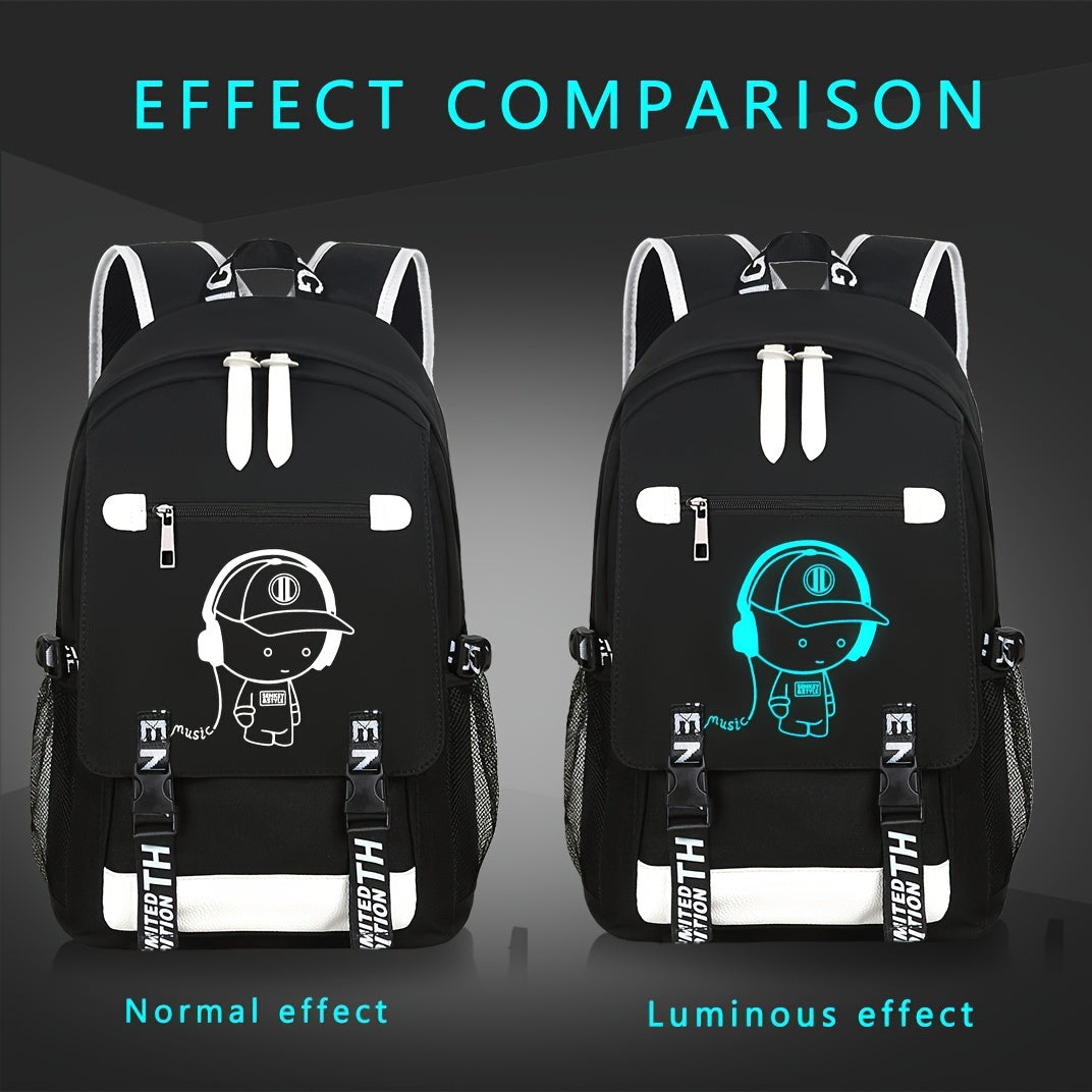 2pcs/set Luminous Men's Backpacks, Casual College Backpacks, Simple Cool Large Capacity Backpacks, Travel Computer Bag
