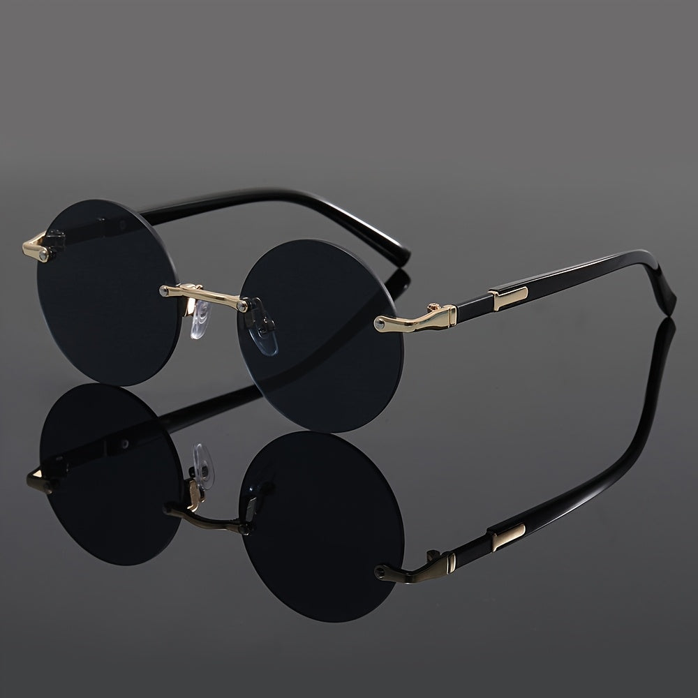 Unisex Round Frameless Glasses with Blue-Tinted Polycarbonate Lenses & Golden Accents - Lightweight Durable PC Frame for Casual, Party, Daily Wear - Perfect Graduation, Back-to-School, Christmas Gift