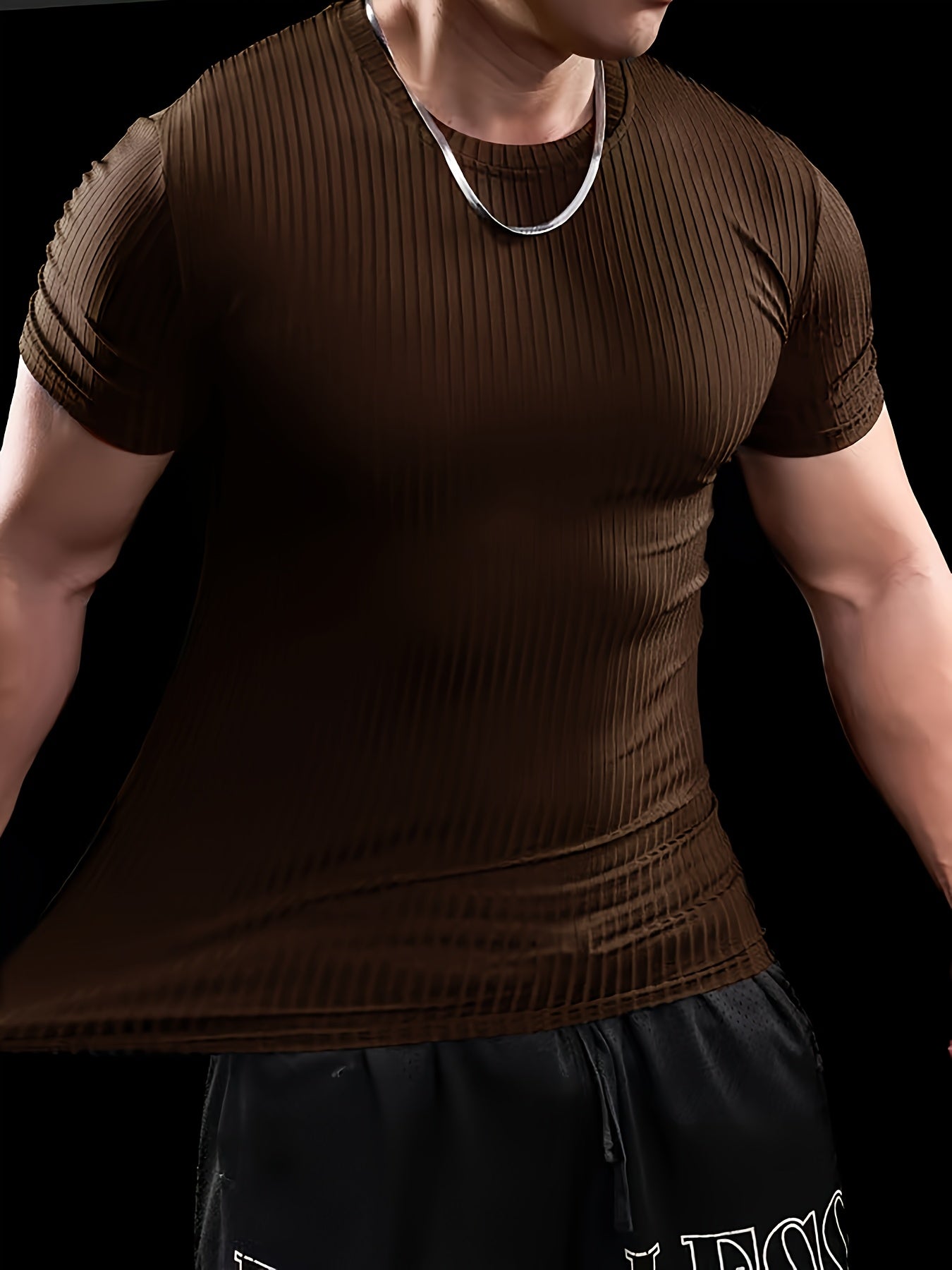 Men's Stretch Fit Short Sleeve T-Shirt - Breathable, Comfortable Polyester Blend, Solid Blue, Crew Neck, Casual & Sporty Style for Spring/Summer