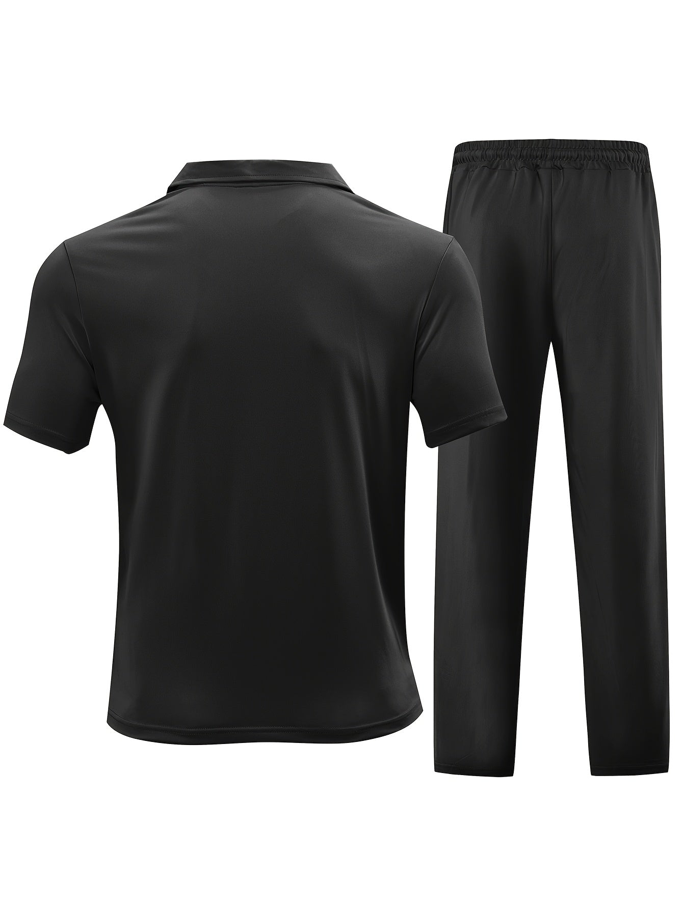 New Spring Fashion Casual Polo Shirt Zipper Men'S Casual Sports Long Pants Short Sleeve Two-Piece Set