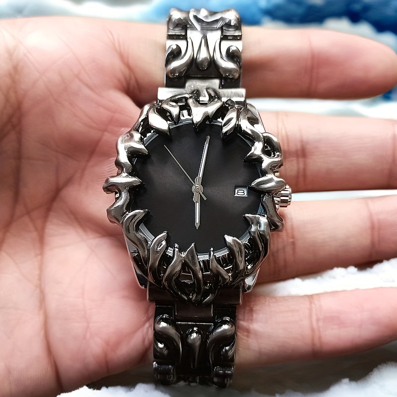 PINTIME Men'S Fashion Vintage Style Quartz Watch, Round Dial, Alloy Case, Pointer Date Display, Battery Powered, Non-Rechargeable Button Battery, with Calendar, for Men, Birthday Gift, Father'S Day, Mardi Gras Day, Campus Wea