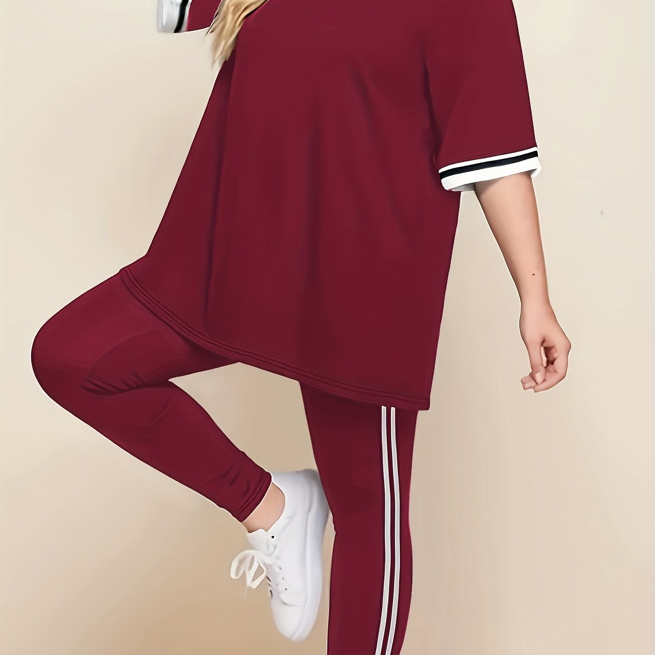 Women'S Plus Size Casual Lounge Set - Gray & White Striped Oversized T-Shirt with Matching Joggers, Comfortable All-Season Home Outfit, Joggers for Women