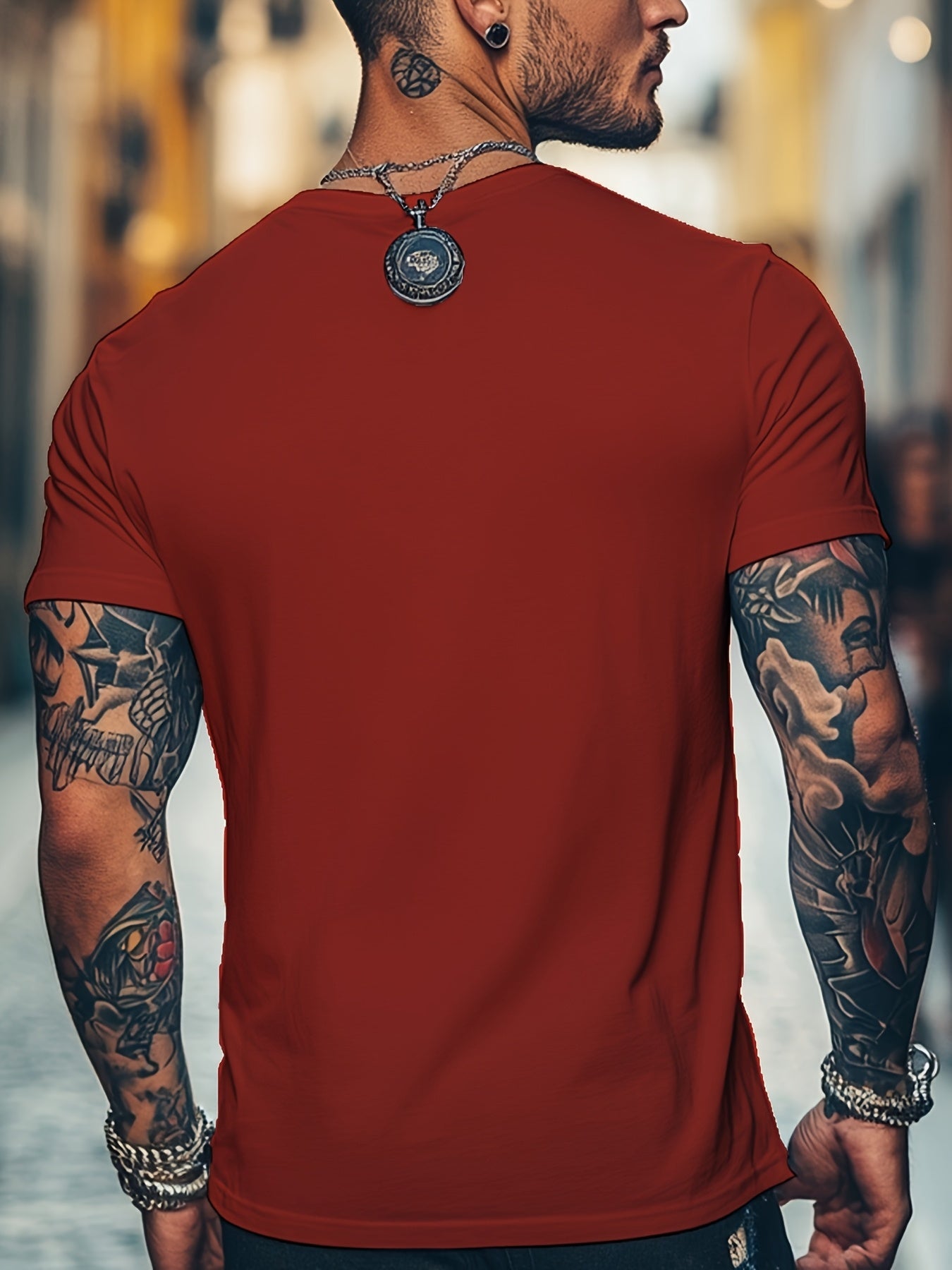 Men'S Brown T-Shirt with ECG Heartbeat Graphic - Casual Streetwear, Short Sleeve, Round Neck, Stretch Fabric, All-Season Comfort, Casual Streetwear Tee | Round Neck Tshirt | Comfortable Fit