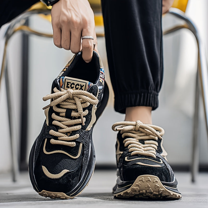 Men's Lightweight Casual Sneakers - Breathable PU Upper, Cushioned PVC Sole, Lace-Up Low-Top Design for Streetwear & Outdoor Comfort - All-Season Versatile Shoes, Everyday Footwear, Sleek Athletic Design, Fabric Lined Interio