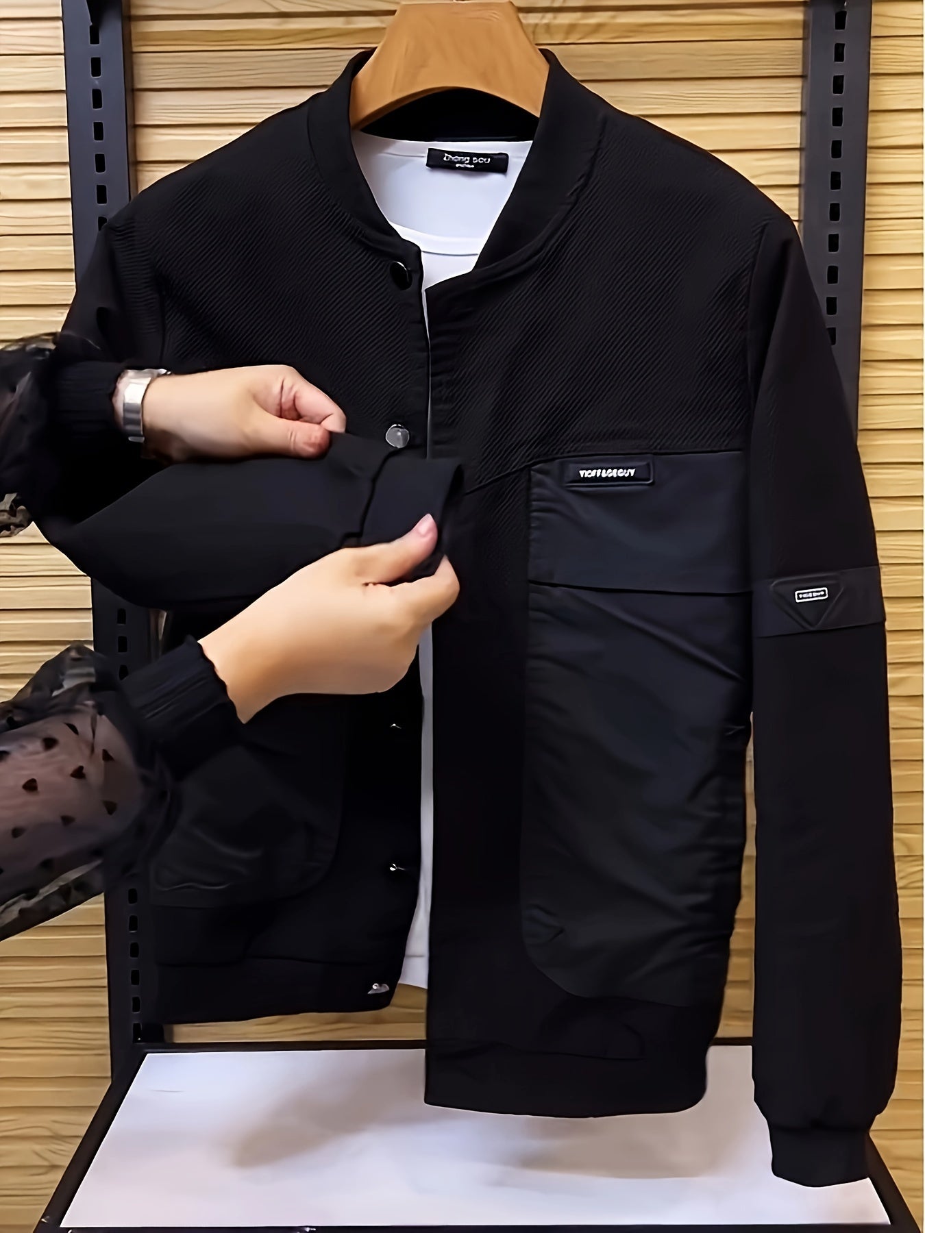 Men's Casual Sports Windbreaker Jacket, Outdoor Solid Color Design, Spring/Fall Fashionable Versatile Baseball Collar Jacket With Pockets